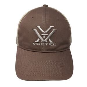 Vortex Snapback Trucker Cap Brown One Size Adjustable Mesh Back Embroidered